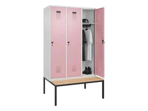 locker met bank,HxBxD 2120x1200x815mm,3vak,vak B 400mm,draaigrendel