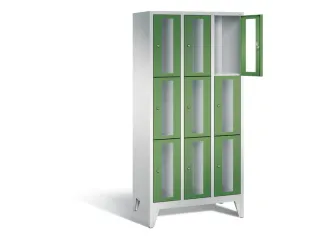 lockerkast 1850x900x500mm 3x3 vakken Cilinderslot Poten, RAL6011 - 1