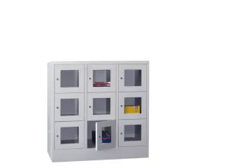 lockerkast,HxBxD 1187x1200x500mm,3x3vakken,RAL7035,front RAL3000 - 1