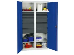 Materiaalkast 1800x1000x500mm 4legborden Uitschuifbaar 12laden Ral5010