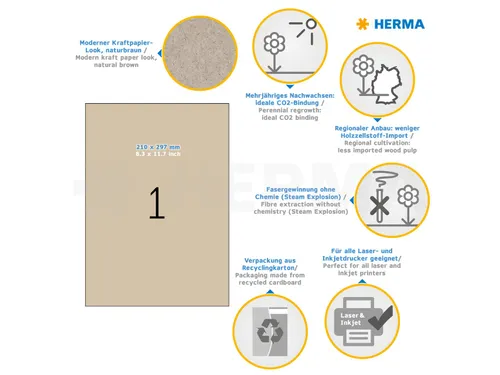 HERMA 10758 Silphie-papier Etiketten A4 210x297mm bruin 20 stuks