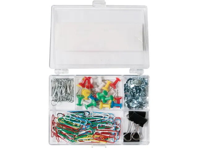 Kantoorset punaises, gummen, paperclips 153 stuks