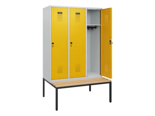 locker met bank,HxBxD 1950x1200x815mm,3vak,vak B 400mm,draaigrendel