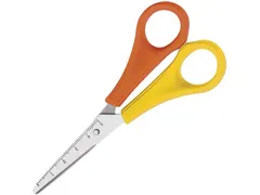 Schaar Westcott Kids 13cm LH kunstst. spitse punt geel/ oranje in zak