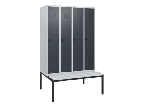 locker met bank,HxBxD 1950x1200x815mm,4vak,vak B 300mm,draaigrendel