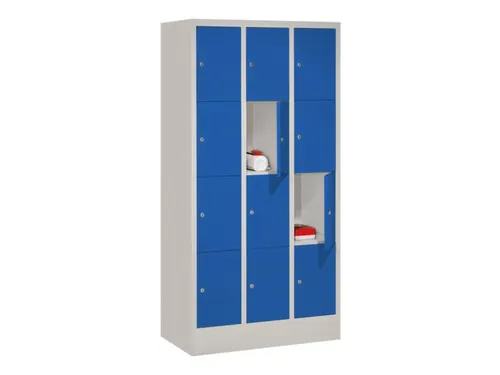 lockerkast,HxBxD 1518x900x500mm,3x4vakken,RAL7035,front RAL5010
