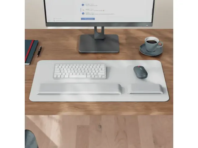 Sous-Main Et Tapis De Souris, Aspect Cuir, Ft 80 X 40 Cm, Gris Clair