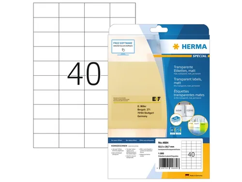 HERMA 4684 Transparante folie-etiketten Mat A4 52,5x29,7mm 1000 stuks