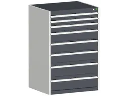 ladekast 1200x800x650mm 8laden zware lasten RAL7035 front RAL7016