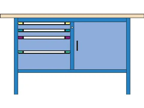 werkbank,HxBxD 845x1500x700mm,multiplexblad,RAL7035,front RAL7035