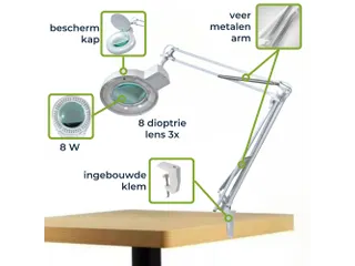 LED Loeplamp Met Vergrootglas 8 Dioptrie 8W 60 LED's wit - 8