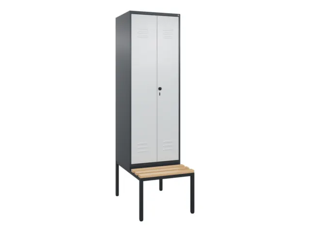 PBM-locker met bank,HxBxD 2120x600x815mm,2vak,vak B 300mm,draaigrendel