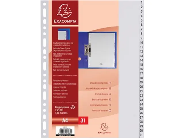 tabbladen numeriek 1-31 A4 PP 31-delig grijs 18-gaats