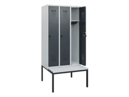 locker met bank,HxBxD 1950x900x815mm,3vak,vak B 300mm,draaigrendel
