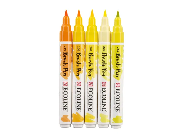 Brushpen Talens Ecoline set-geel blister à 5 stuks assorti