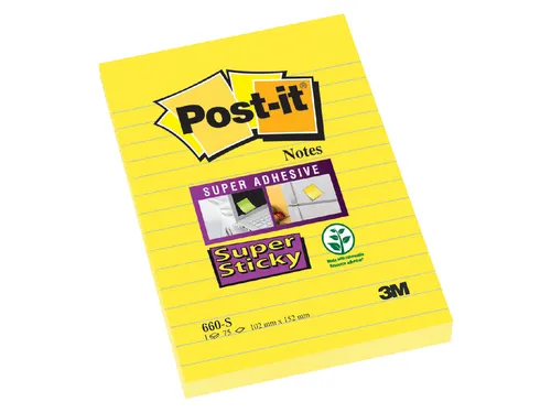Memoblok 3M Post-it 660 Super Sticky 102x152 geel met lijn