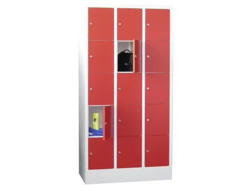 lockerkast,HxBxD 1850x900x500mm,3x5vakken,RAL7035,front RAL3000