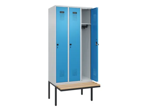 locker met bank,HxBxD 2120x900x815mm,3vak,vak B 300mm,draaigrendel