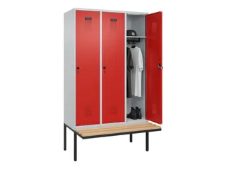 locker met bank,HxBxD 2120x1200x815mm,3vak,vak B 400mm,draaigrendel - 1
