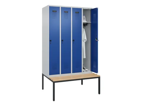 locker met bank,HxBxD 2120x1200x815mm,4vak,vak B 300mm,draaigrendel
