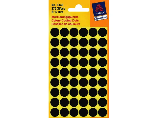 Etiquette Avery Zweckform 3140 Rond 12mm Noir 270 Pcs