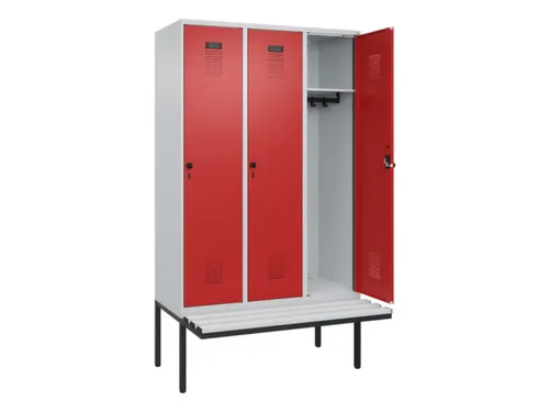 locker met bank,HxBxD 2120x1200x815mm,3vak,vak B 400mm,draaigrendel