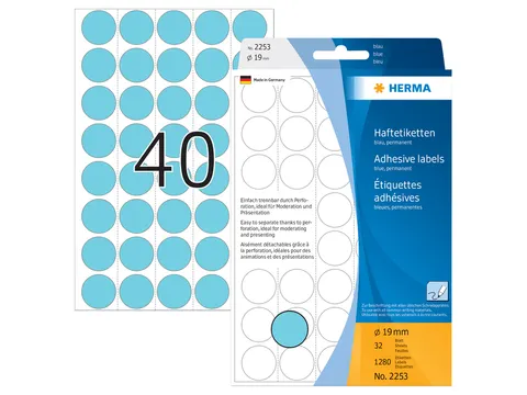 HERMA 2253 Multipurpose etiketten Rond 19mm Blauw 1280 stuks