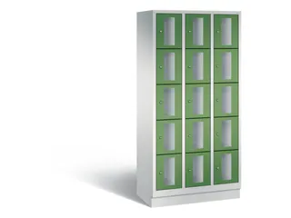 Lockerkast 1800x900x500mm 3x5 vakken Cilinderslot, Sokkel, RAL6011 - 2