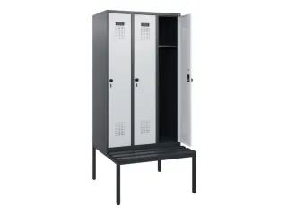 locker met bank,HxBxD 1950x900x815mm,3vak,vak B 300mm,draaigrendel - 1