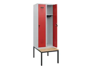 locker met bank,HxBxD 1950x600x815mm,2vak,vak B 300mm,draaigrendel - 1