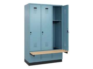 locker met bank,HxBxD 1950x1200x815mm,3vak,vak B 400mm,draaigrendel - 1