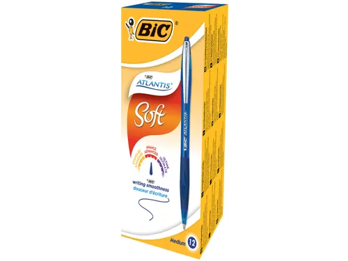 Balpen Bic Atlantis soft metalen clip clic medium blauw