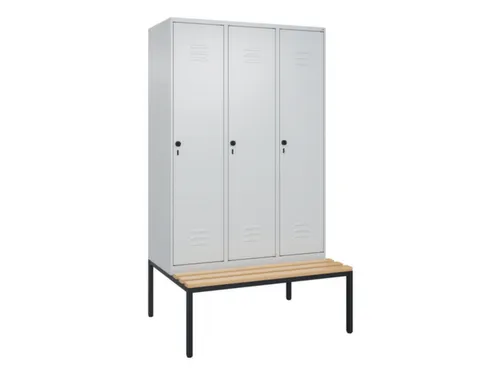 locker met bank,HxBxD 2120x1200x815mm,3vak,vak B 400mm,draaigrendel
