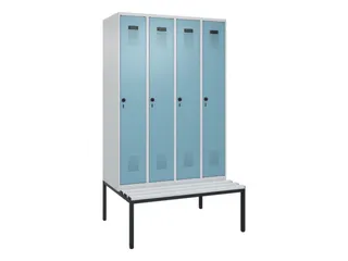 locker met bank,HxBxD 2120x1200x815mm,4vak,vak B 300mm,draaigrendel - 2