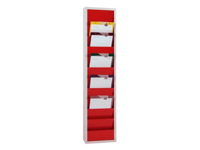orderplanner,10vakken,HxBxD 1278x315x74mm,plank(en) plaatstaal,rood