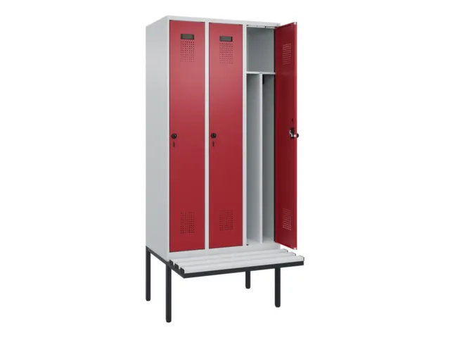 locker met bank,voor scheiding van kleding,HxBxD 2120x900x815mm,3vak