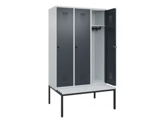 locker met bank,HxBxD 2120x1200x815mm,3vak,vak B 400mm,draaigrendel - 1