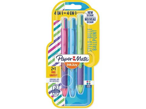4kleuren balpen Inkjoy Quatro Joie De Vivre, blister 2 + 1