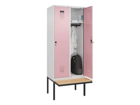 locker met bank,HxBxD 2120x800x815mm,2vak,vak B 400mm,draaigrendel