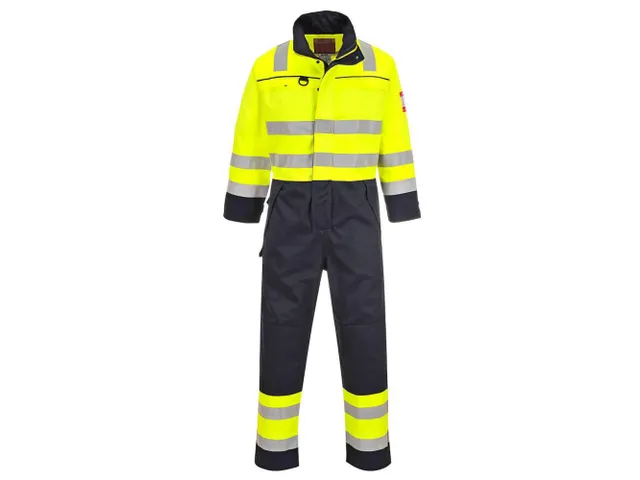 Portwest FR60 Multinorm hi-vis overall, fluo geel/marineblauw, maat XL