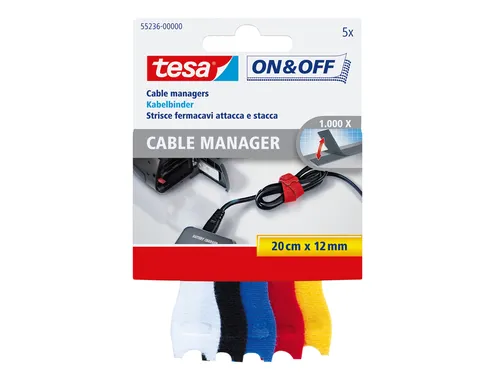 Kabelmanager tesa On & Off 12mmx20cm diverse kleuren 5 stuks
