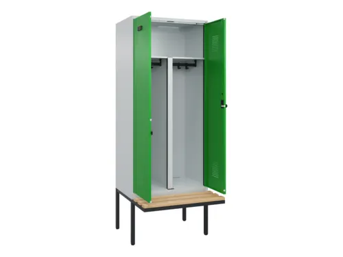 PBM-locker met bank,HxBxD 2120x800x815mm,2vak,vak B 400mm,draaigrendel