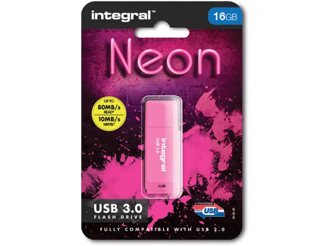 Neon USB 3.0 stick, 16 GB, roze