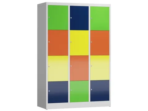 Lockerkast 1800x1185x500mm 3x4 vakken cilinderslot, sokkel, Multicolor