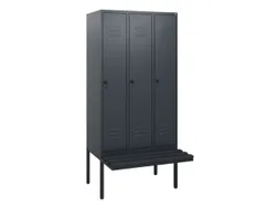 locker met bank,HxBxD 1950x900x815mm,3vak,vak B 300mm,draaigrendel