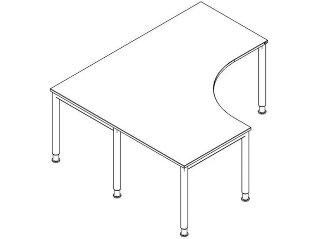 Bureau in vrije vorm 1800x1600mm Links ronde poot Alu, Zwart blad