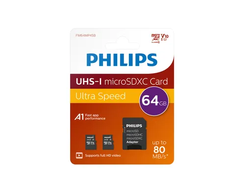 Geheugenkaart Philips micro SDXC Class 10 UHS-I U1 64GB 2 stuks