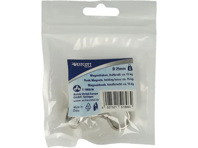 Aimant avec crochet Westcott 25mm force de traction +/- 15kg argent
