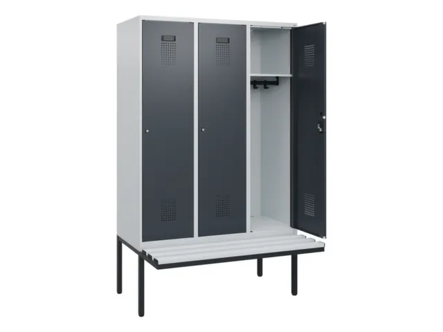 locker met bank,HxBxD 1950x1200x815mm,3vak,vak B 400mm,cilinderslot