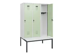 locker met bank,HxBxD 1950x1200x815mm,3vak,vak B 400mm,draaigrendel